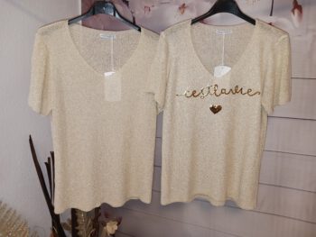 Strickpullover in Goldene Farbe kurz Arm