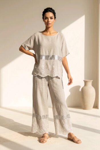 Leinen Set - Hose mit breitem Bein