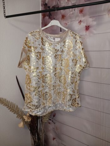 Netzpullover mit Goldene Blume Muster