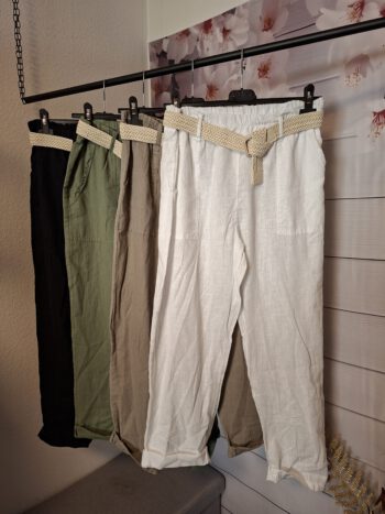 Leinen-Baumwollhose mit Gürtel