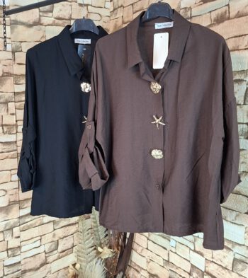 Schickes Viskose-Hemd mit edlen Broschen (38-42/44)