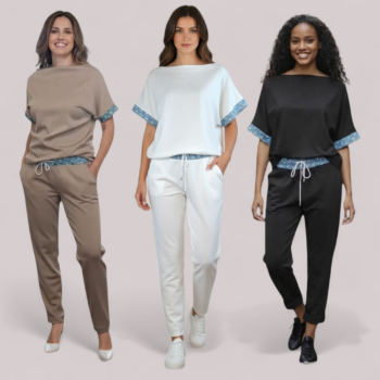 Damen Zweiteiler 38–44 – Lockeres Set mit Jeans-Einsätzen