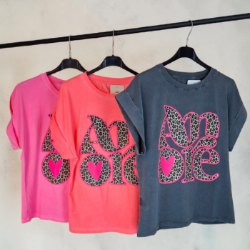 Damen T-Shirt „AMORE“ – Leo Print mit Herz |  (36-42)
