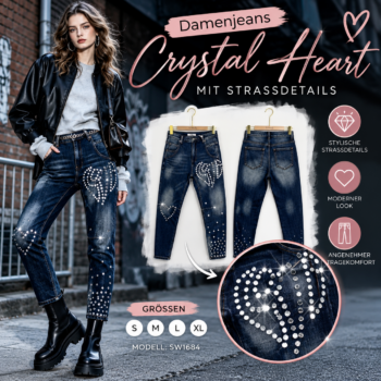 Sexy Woman Jeans Crystal Heart – Strass Jeans mit Herzdetail