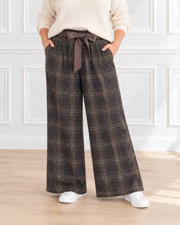 Karierte Wide-Leg Hose mit Bindegürtel 38-44