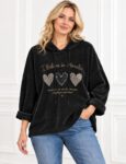 Samt-Hoodie „Believe in Miracles“ mit Strass-Herzen  Gr. 38–46/48