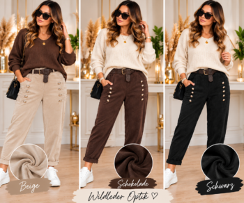 Damenhose „Bella“ in Wildlederoptik mit Zierknöpfen  Gürtel | Einheitsgröße 36/38-42